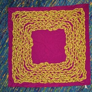 Chanel Pink and‎ Gold Chain Print Scarf 100% Silk Size 32.5x32.5